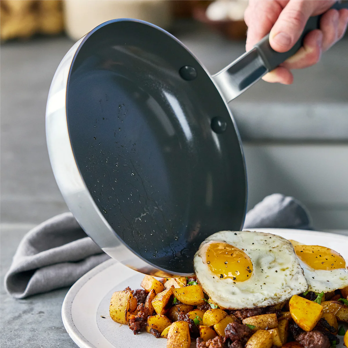 Bobby Flay by GreenPan PFAS-Free Nonstick Stainless Steel 8" and 10" Frypan Set - Image 5