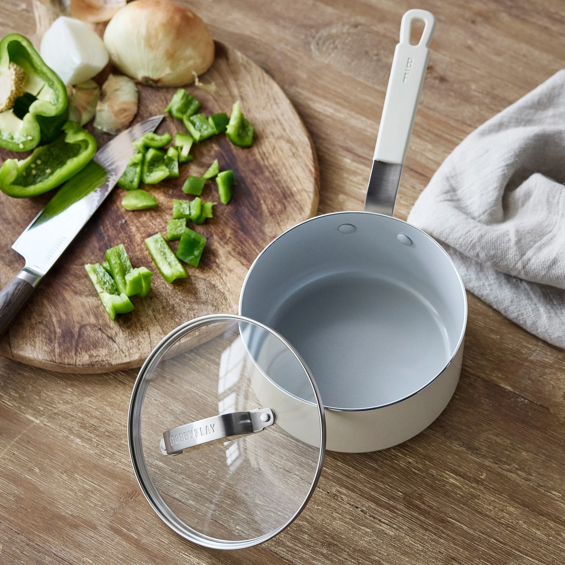 Bobby Flay by GreenPan Professional Ceramic Nonstick 1.6-Quart Saucepan with Lid | Cream - Image 3
