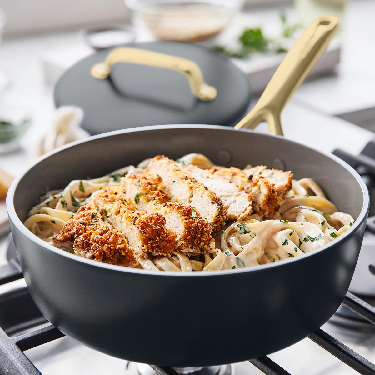 GP5 Colors Ceramic Nonstick 11-Piece Cookware Set with Champagne Handles | Slate - Image 5
