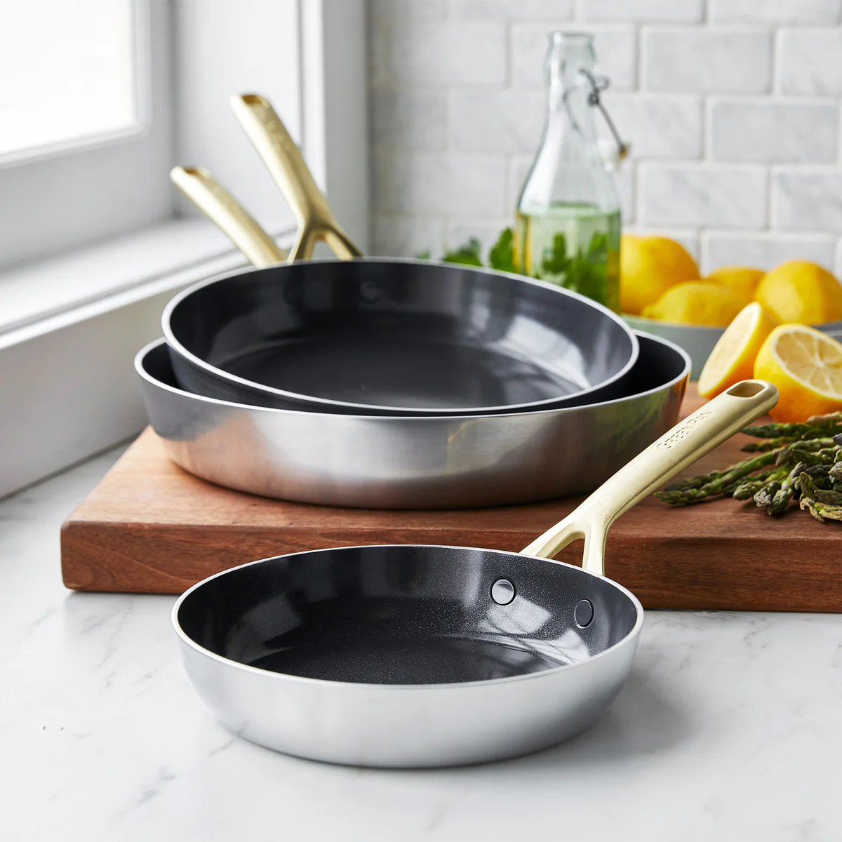 GP5 Stainless Steel 8", 10" and 12" Frypan Set | Champagne Handles - Image 2