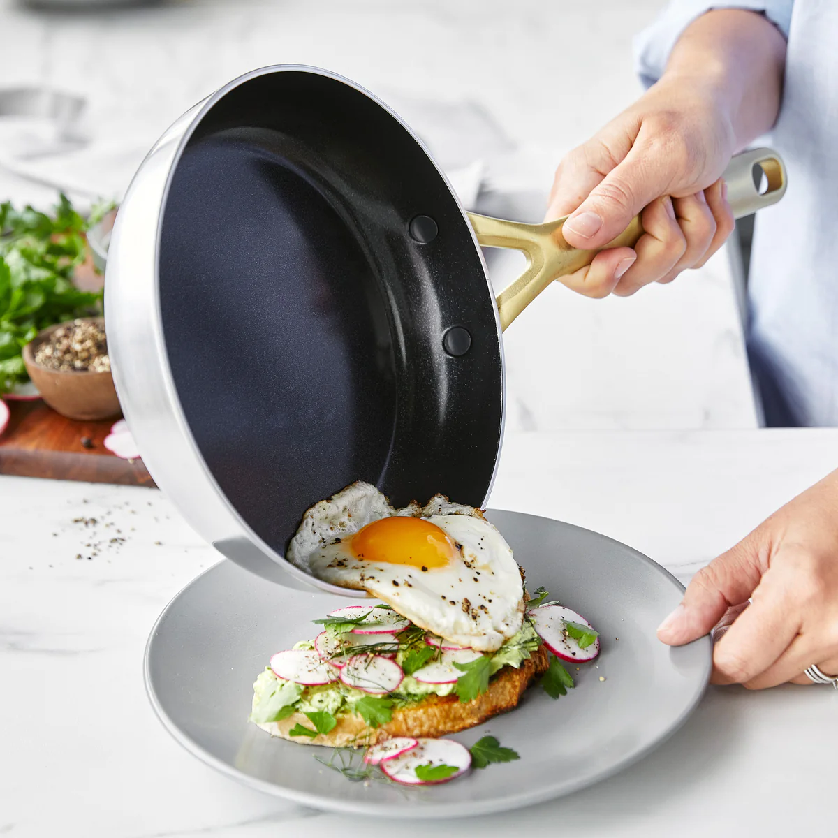 GP5 Stainless Steel 8", 10" and 12" Frypan Set | Champagne Handles - Image 3