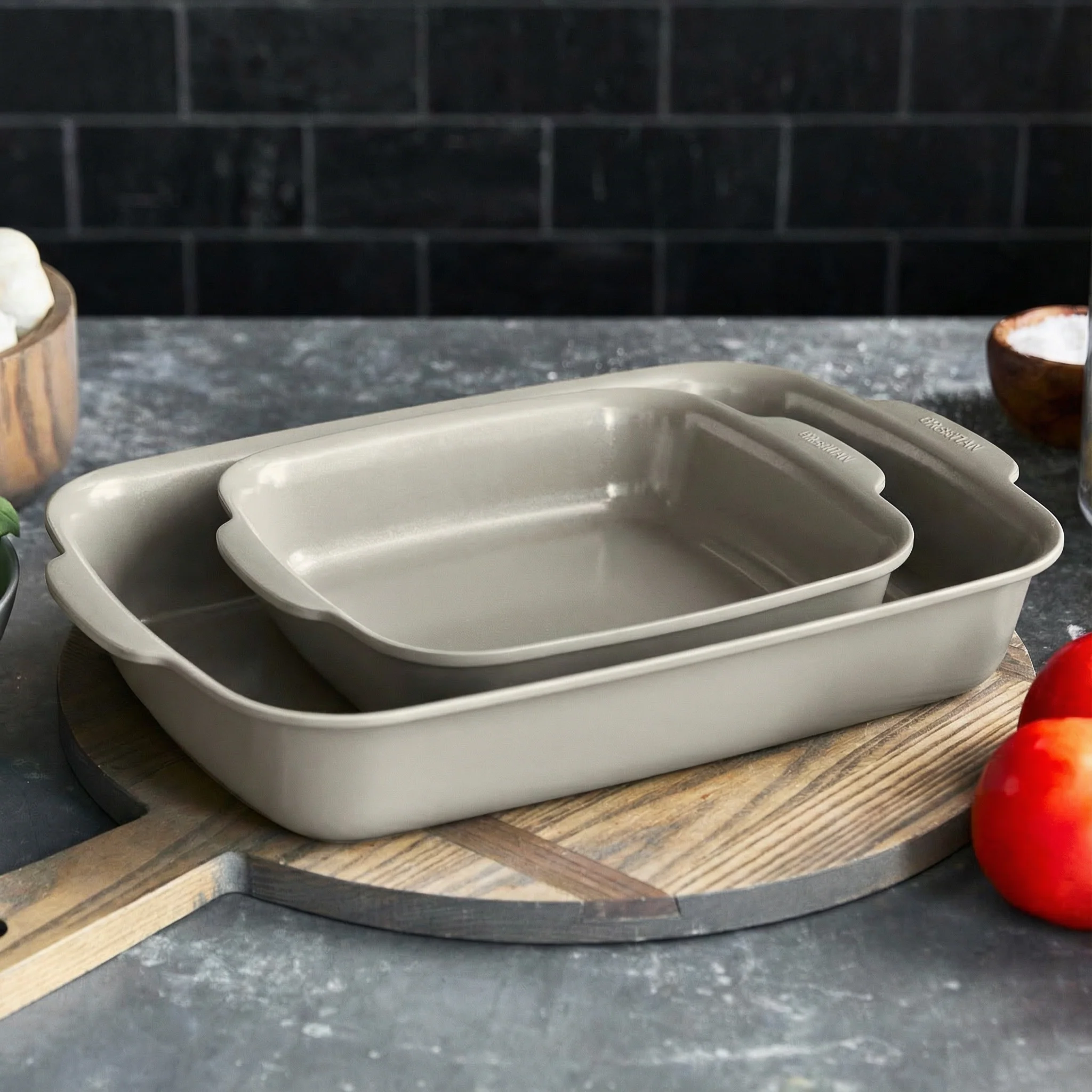 Premiere Ovenware Ceramic Nonstick 2-Piece Cake Pan Set | Taupe - Image 2