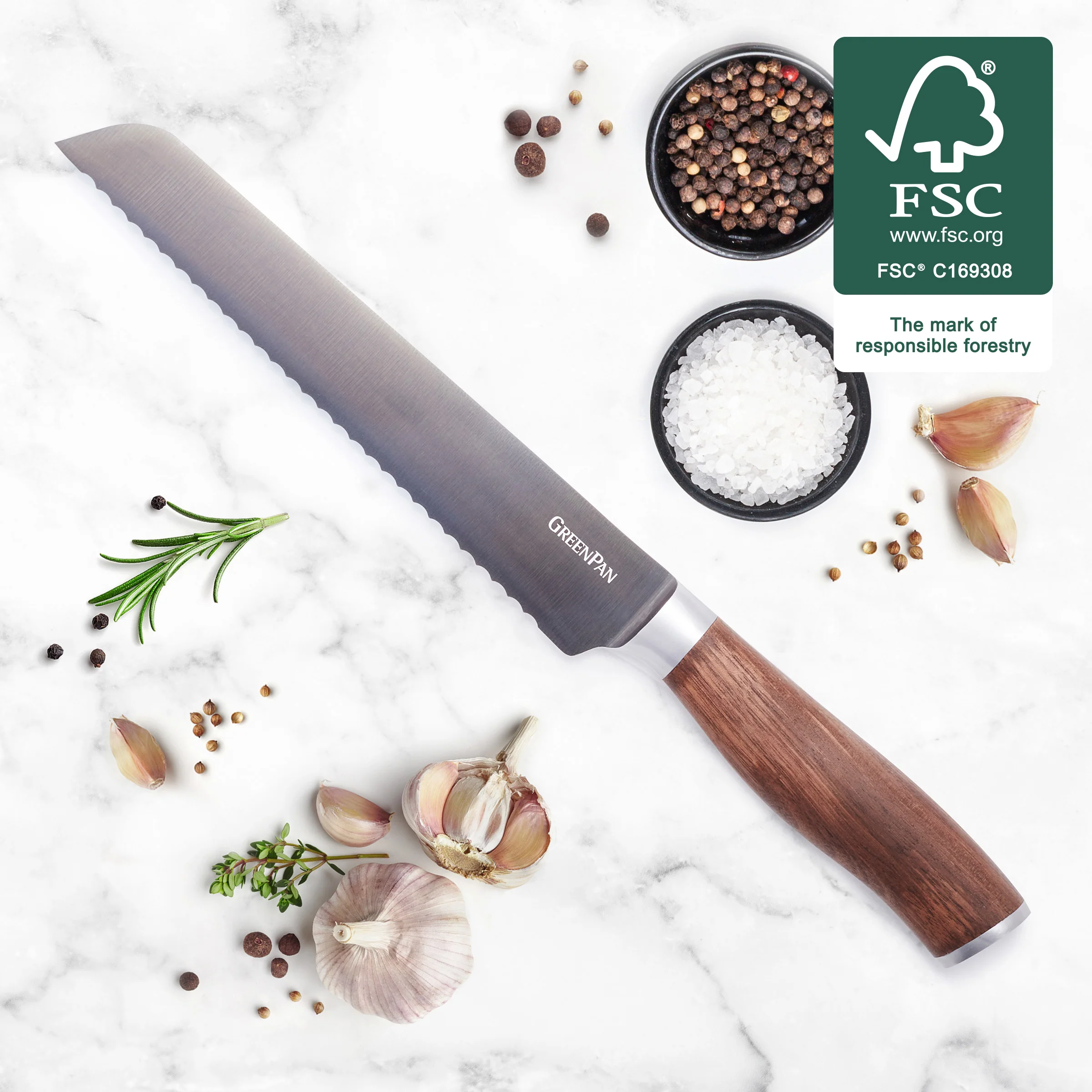 Premiere Titanium Cutlery 8" Bread Knife with Walnut Handle - Image 2