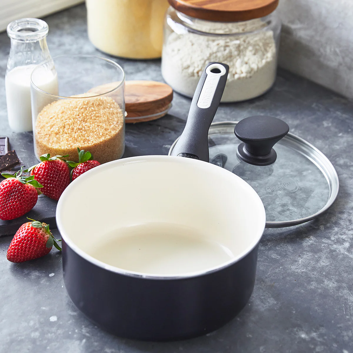 Rio Ceramic Nonstick 2-Quart Saucepan with Lid | Black - Image 2