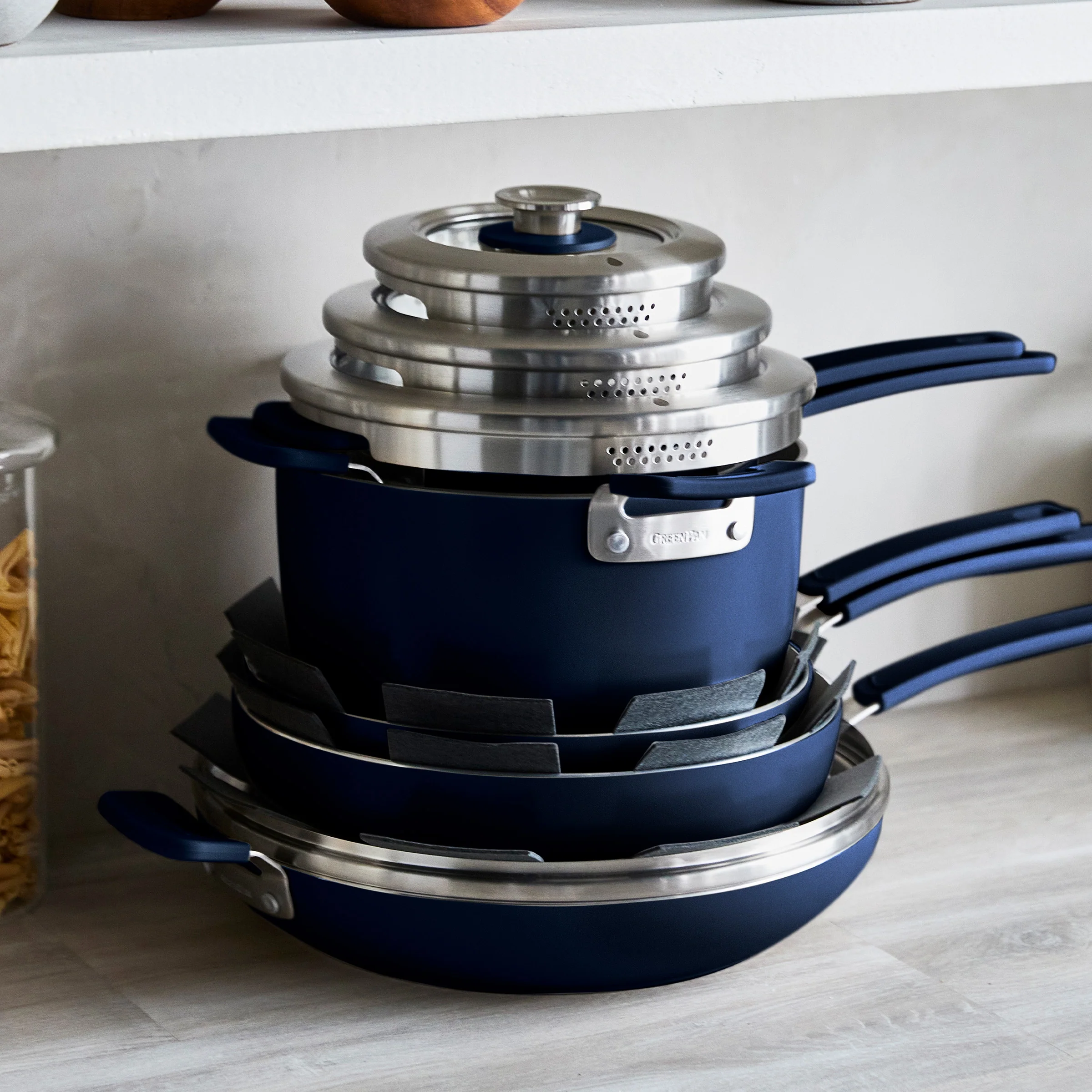 Space Saving Stack Ceramic Nonstick 11-Piece Cookware Set | Oxford Blue - Image 2