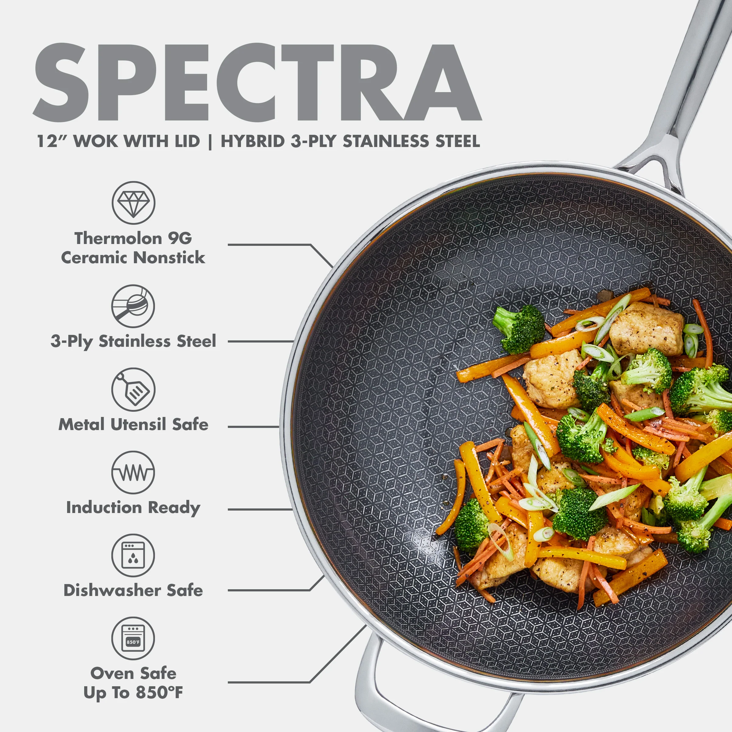 Spectra Thermobond Hybrid Ceramic Nonstick 12" Wok with Lid - Image 13