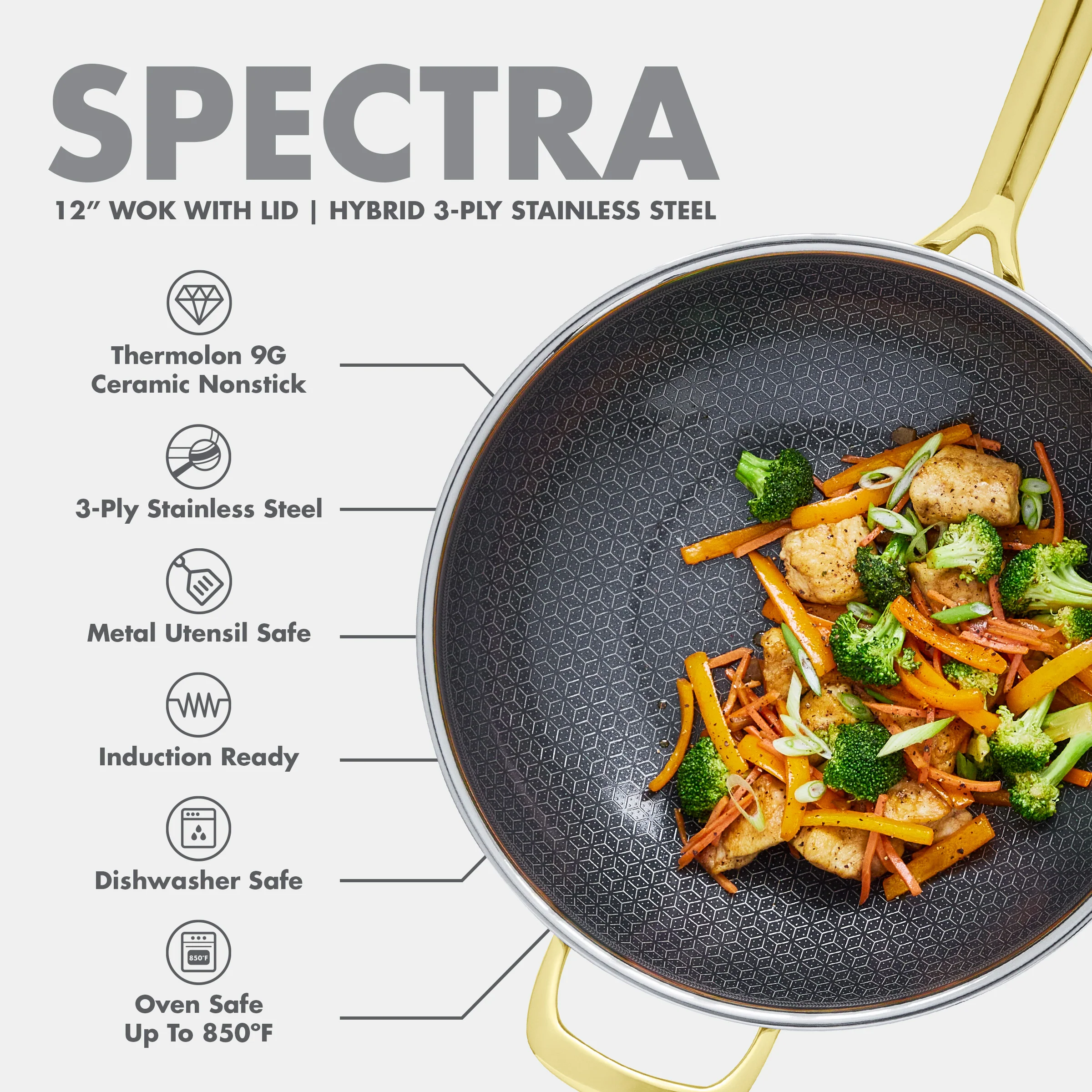 Spectra Gold Thermobond Hybrid Ceramic Nonstick 12" Wok with Lid - Image 12