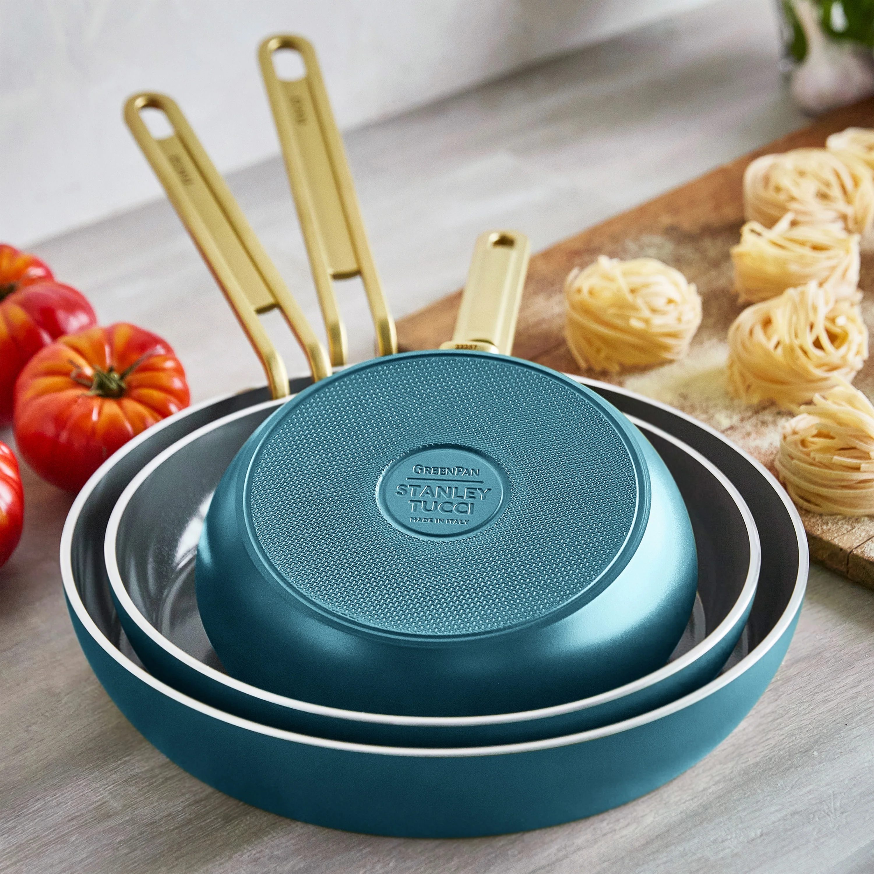 Stanley Tucci™ Ceramic Nonstick 8", 10" and 12" Frypan Set | Venetian Teal - Image 5