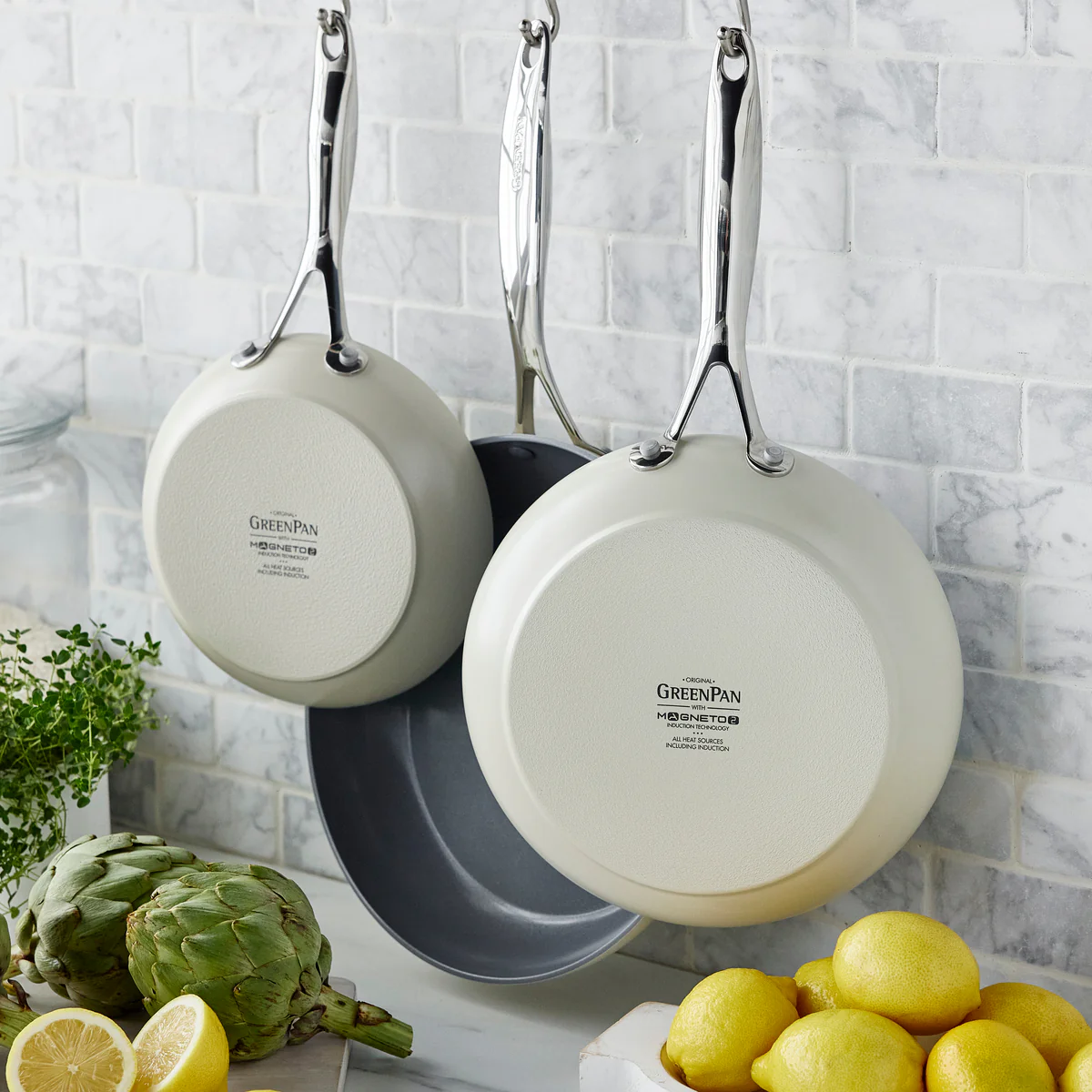 Valencia Pro Ceramic Nonstick 8", 9.5", and 11" Frypan Set | Cream - Image 3