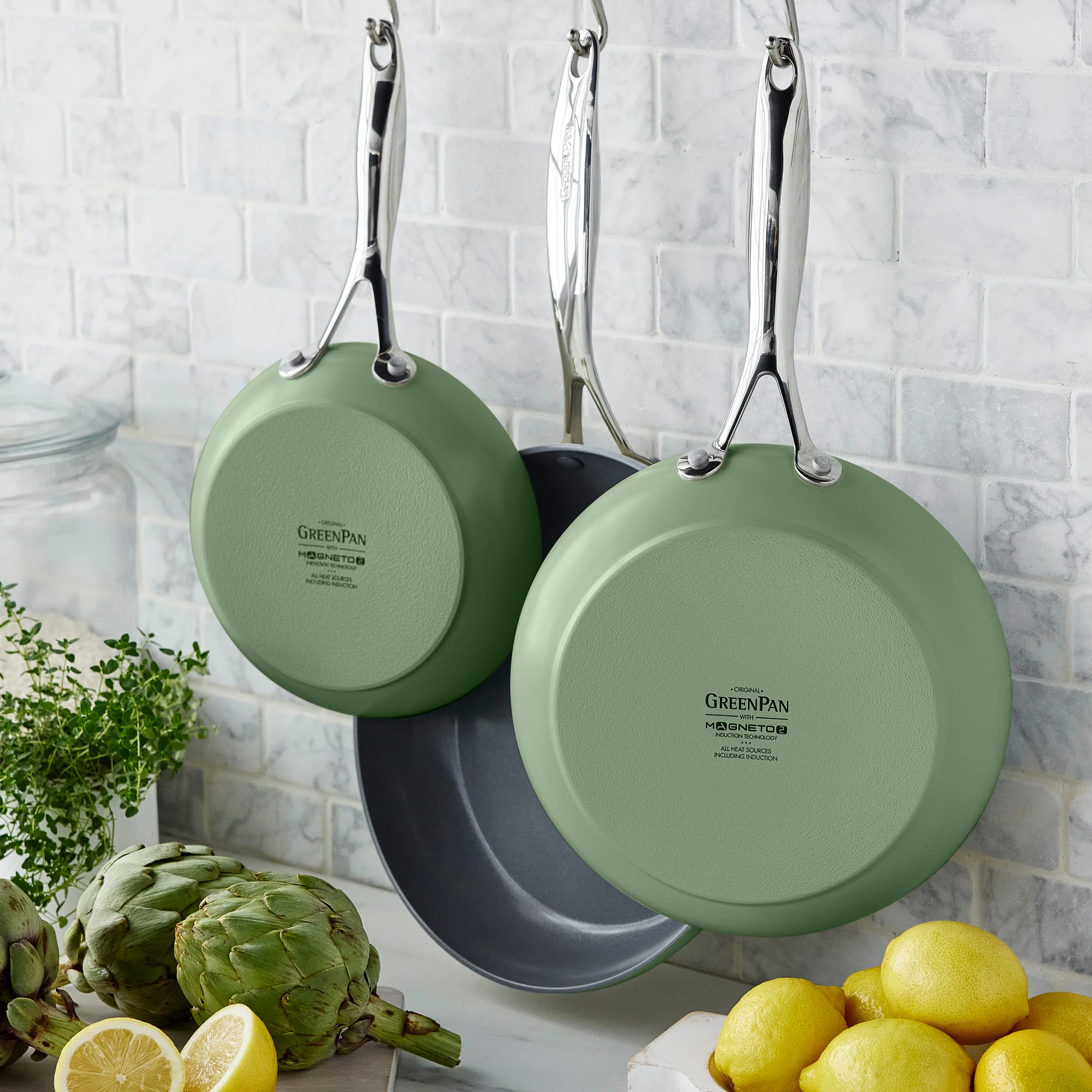 Valencia Pro Ceramic Nonstick 8", 9.5", and 11" Frypan Set | Sage - Image 3
